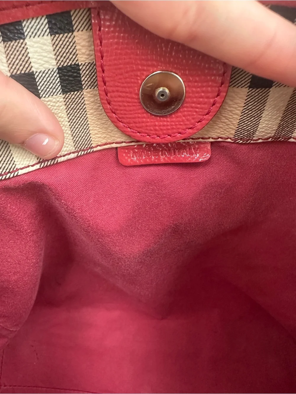 Burberry Red Trim Check Tote Bag